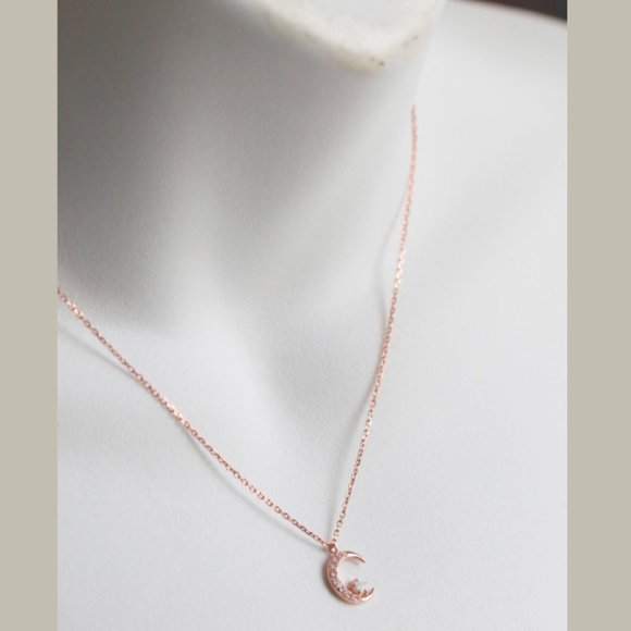 Rose Gold Vermeil Crescent Moon Magic Necklace Moonstone Gemstone Chain Necklace - Picture 8 of 8